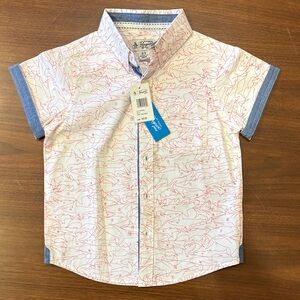 Penguin Shark Print Button-Up Shirt with Blue Trim